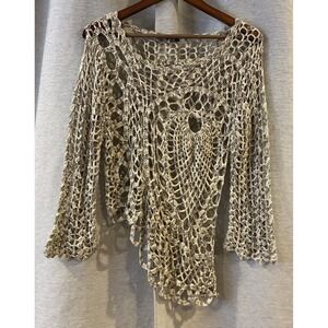 Corchet Knit Asymmetrical Long Sleeve Size Medium Boho‎ Festival Rave